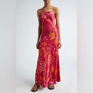 FARM RIO Satin Tapestry Maxi Slip Dress